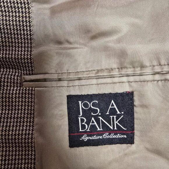 JoS A Bank Signature Pure Wool Houndstooth 2 Button Blazer Brown Tan Sz 48P S - Picture 10 of 13